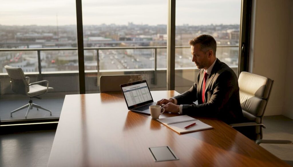Offshore Staffing Cost-Benefit Analysis for Leaders 1 Business leader reviewing offshore analysis spreadsheet