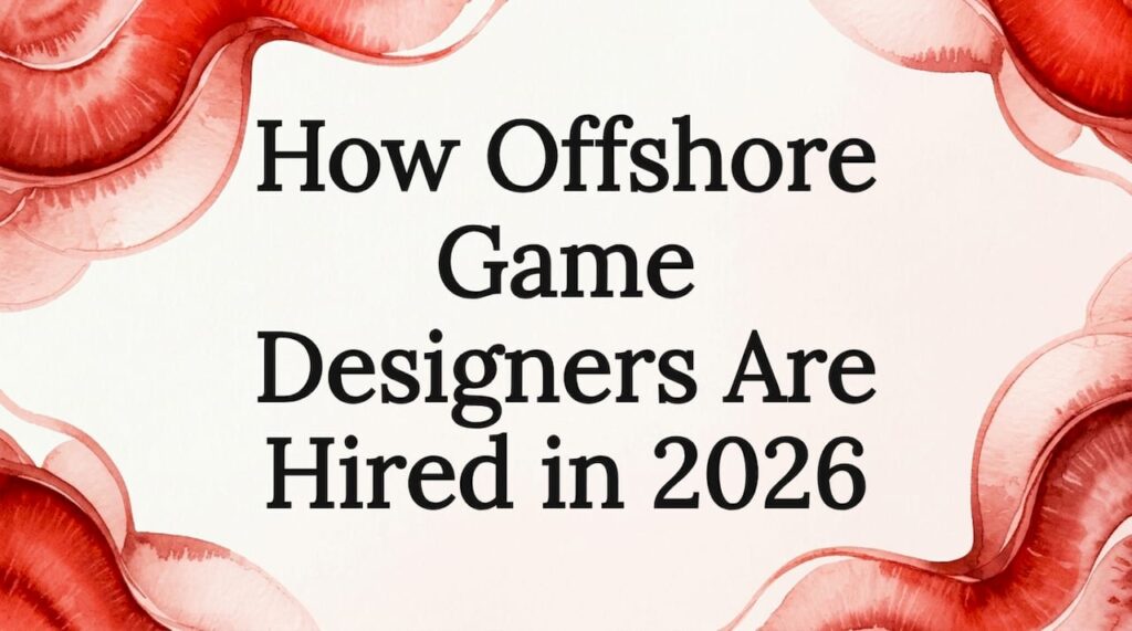 How Offshore Game Designers Are Hired in 2026 1 Editorial watercolor ribbon bands framing a clean central text zone
