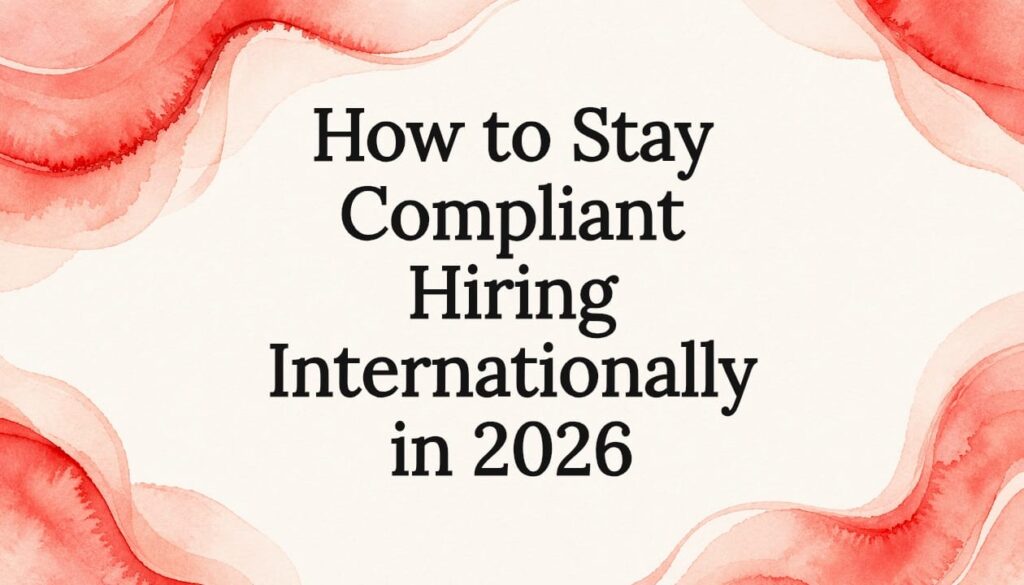 How to Stay Compliant Hiring Internationally in 2026 1 Decorative professional title card illustration framing text
